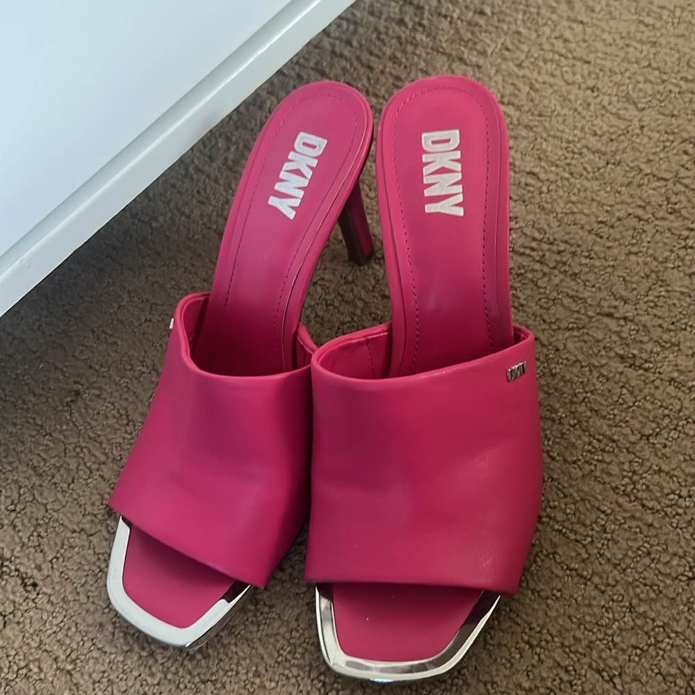DKNY Women's Pink Heeled Mules